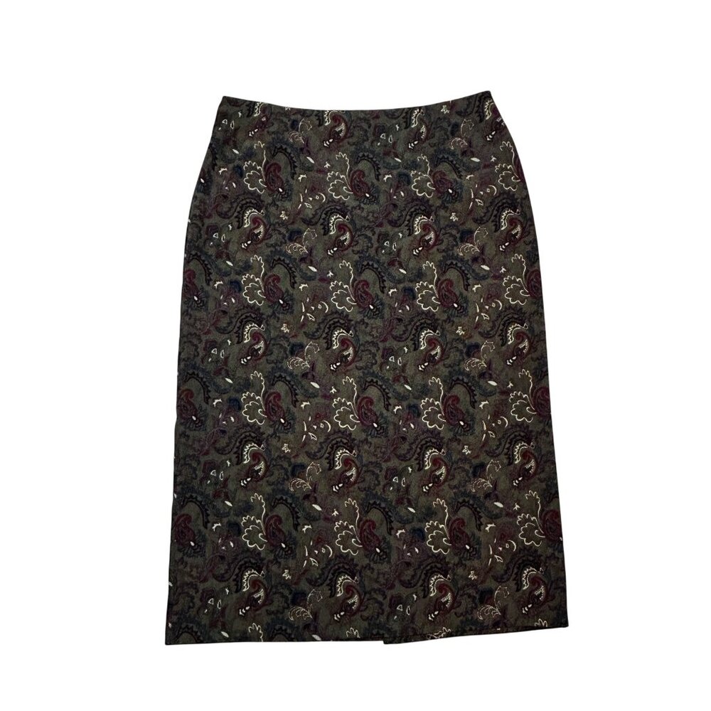Sag Harbor Women SIZE 18 Paisley Patterned Pencil Skirt Green Burgundy 1902